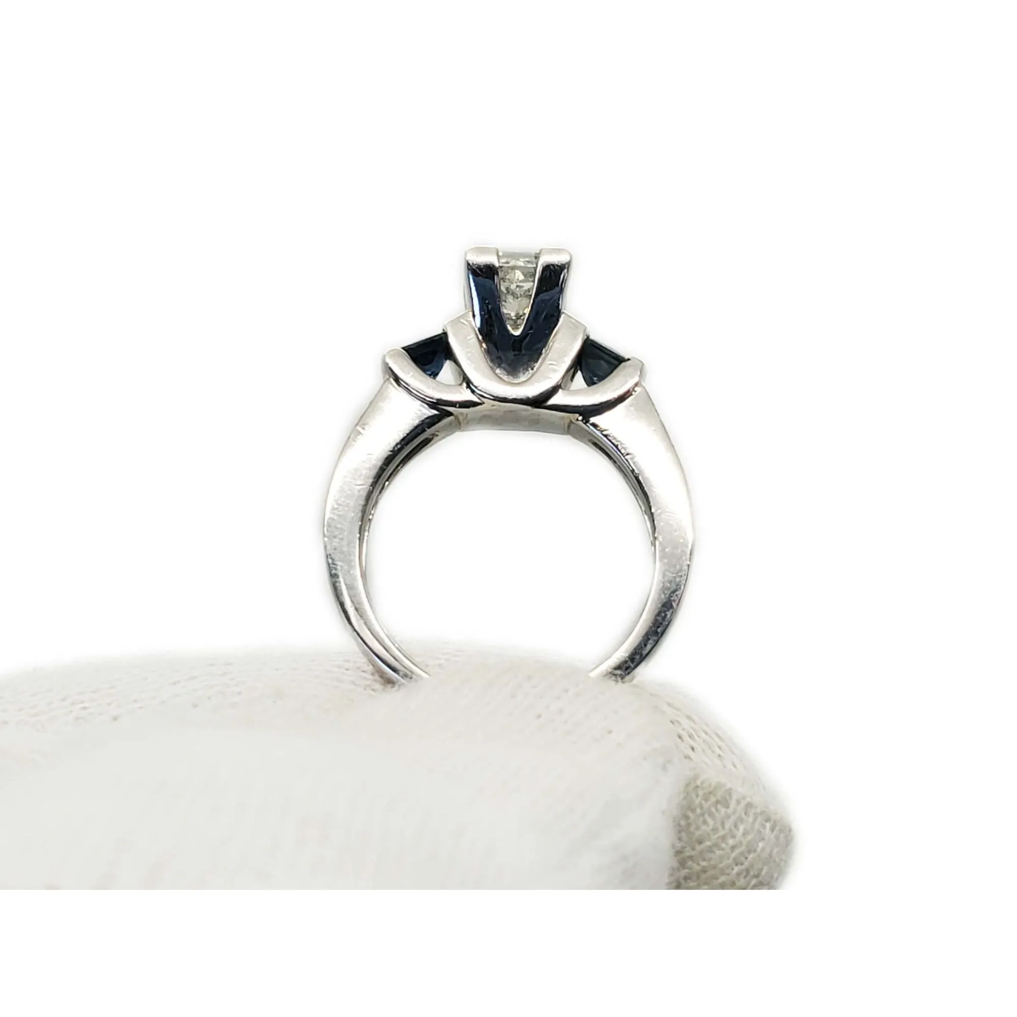0.8 ctw Natural Princess Diamond & Sapphire Ring Platinum Size 4