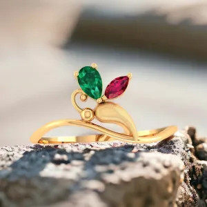 14K Exquisite Stone Studded Colorful Elegance Yellow Gold Ring for Women -