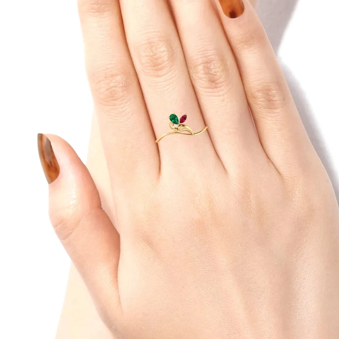 14K Exquisite Stone Studded Colorful Elegance Yellow Gold Ring for Women -