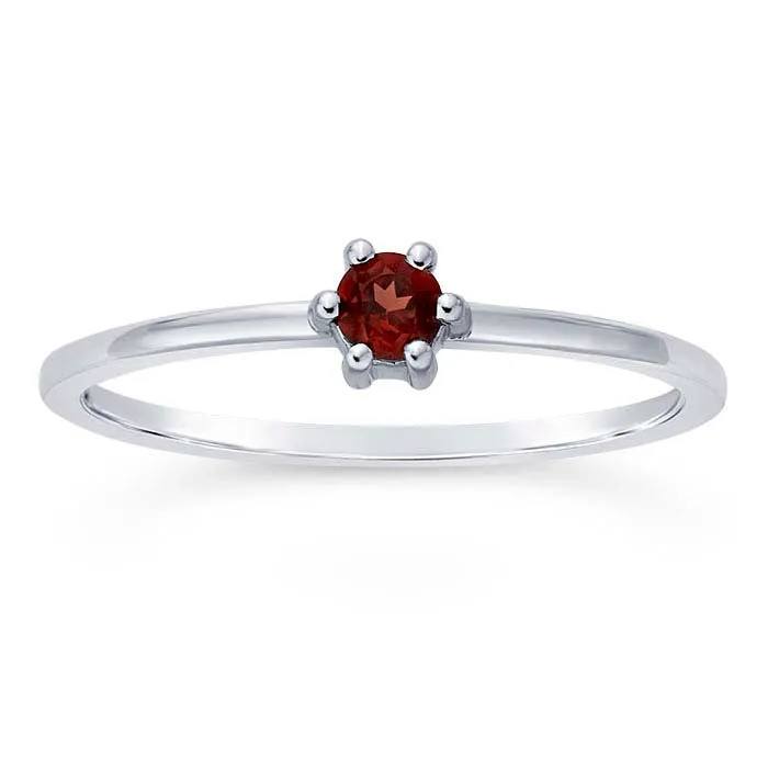 14K Gold 3mm Round Garnet-Set Ring