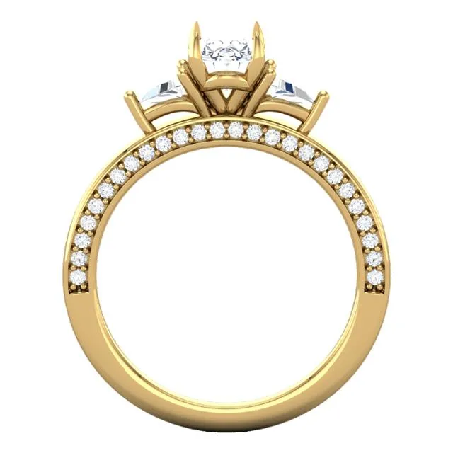 14K Gold 4 Claw Prongs Three-stone Engagement Ring with Lab-grown Diamonds