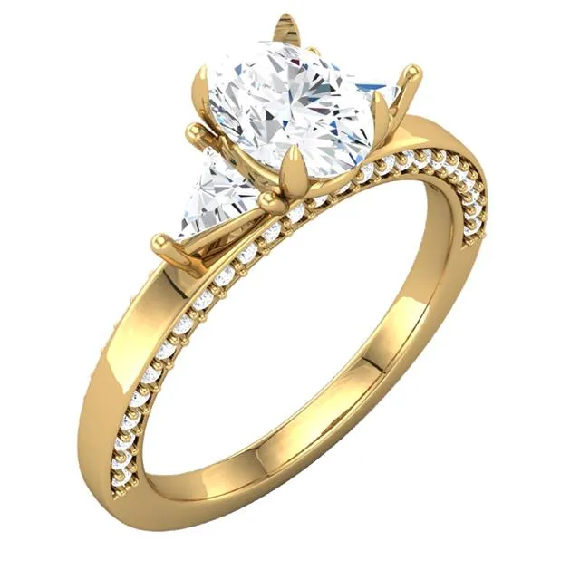 14K Gold 4 Claw Prongs Three-stone Engagement Ring with Lab-grown Diamonds