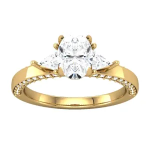 14K Gold 4 Claw Prongs Three-stone Engagement Ring with Lab-grown Diamonds