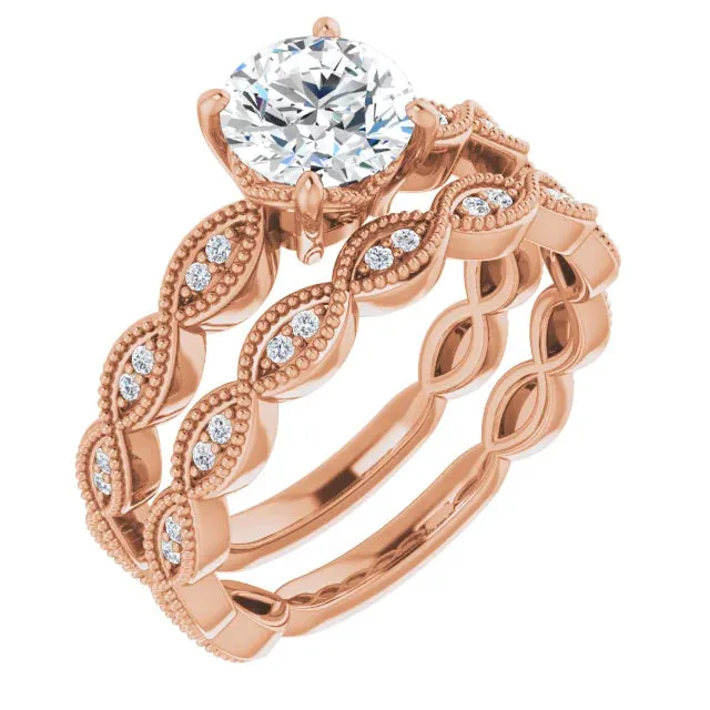 14K Gold 6.5 mm Round Solitaire Vintage-inspired Engagement Ring