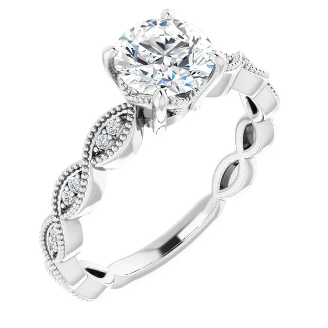 14K Gold 6.5 mm Round Solitaire Vintage-inspired Engagement Ring