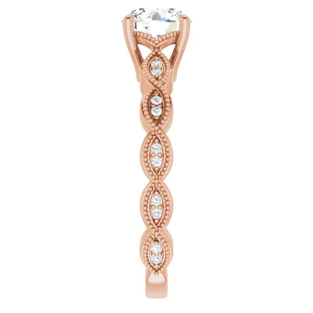 14K Gold 6.5 mm Round Solitaire Vintage-inspired Engagement Ring