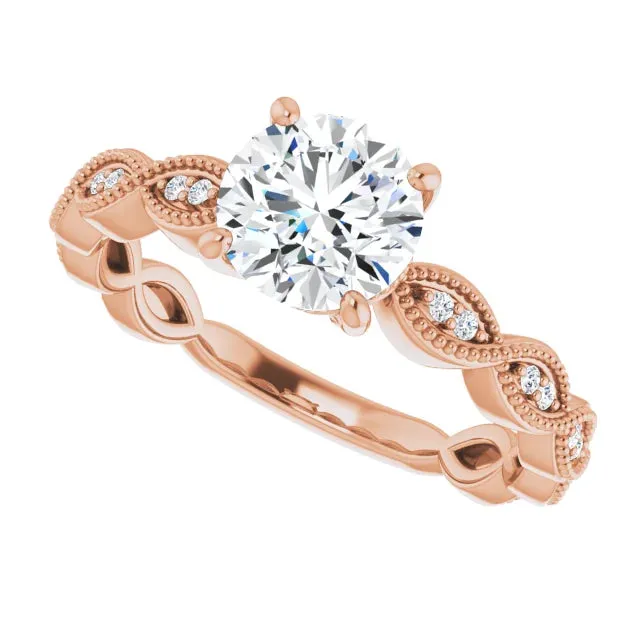 14K Gold 6.5 mm Round Solitaire Vintage-inspired Engagement Ring