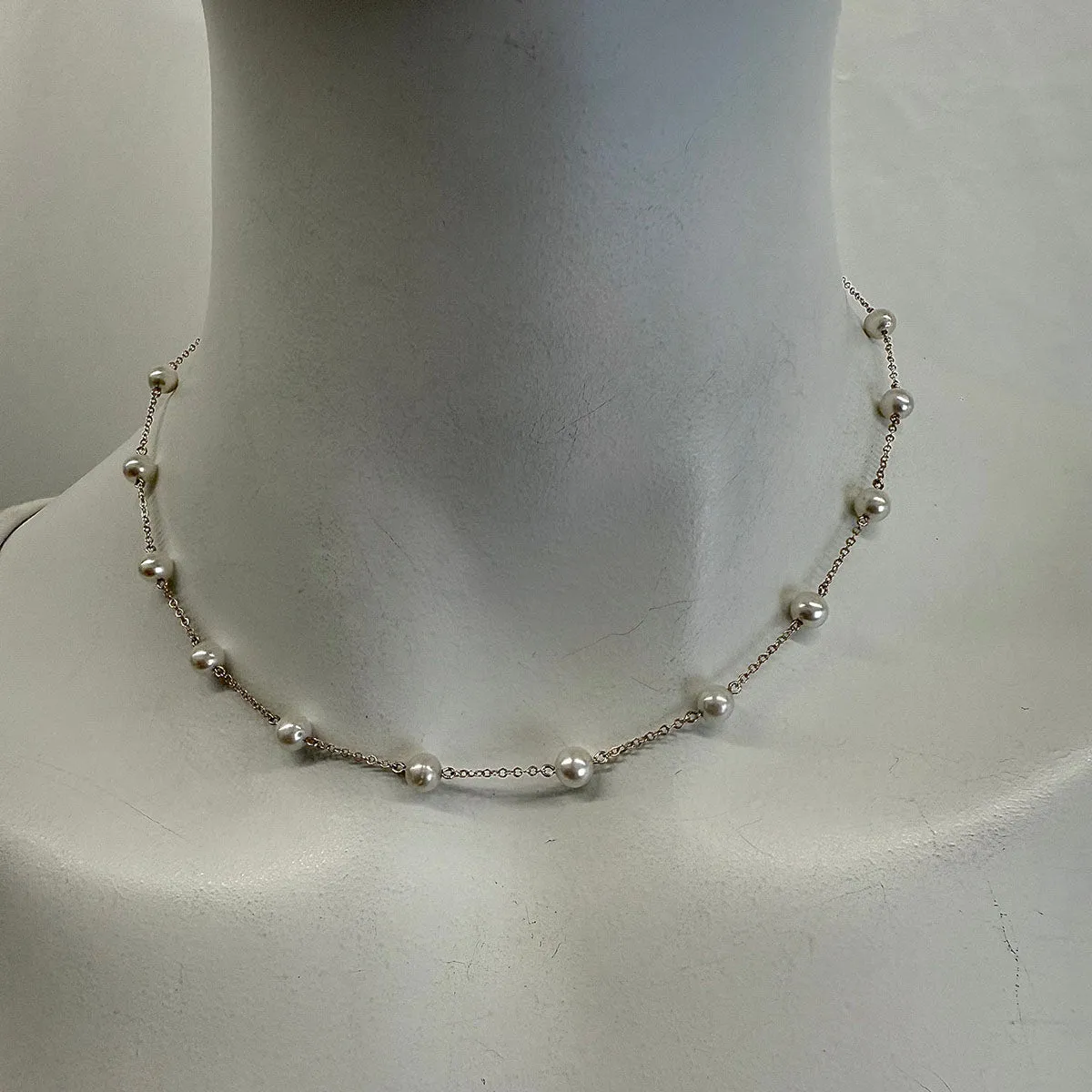 14K Gold Chain Necklace with Freshwater Pearls