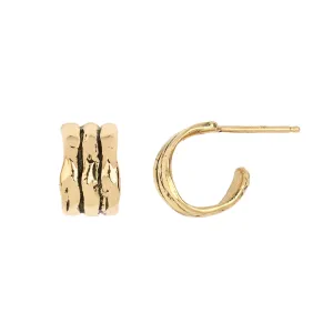 14K Gold Ridged Huggie Earring