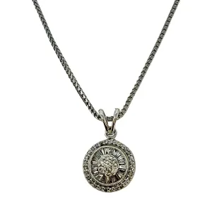 14K White Gold 16" Necklace with Round Diamond Embellished Pendant