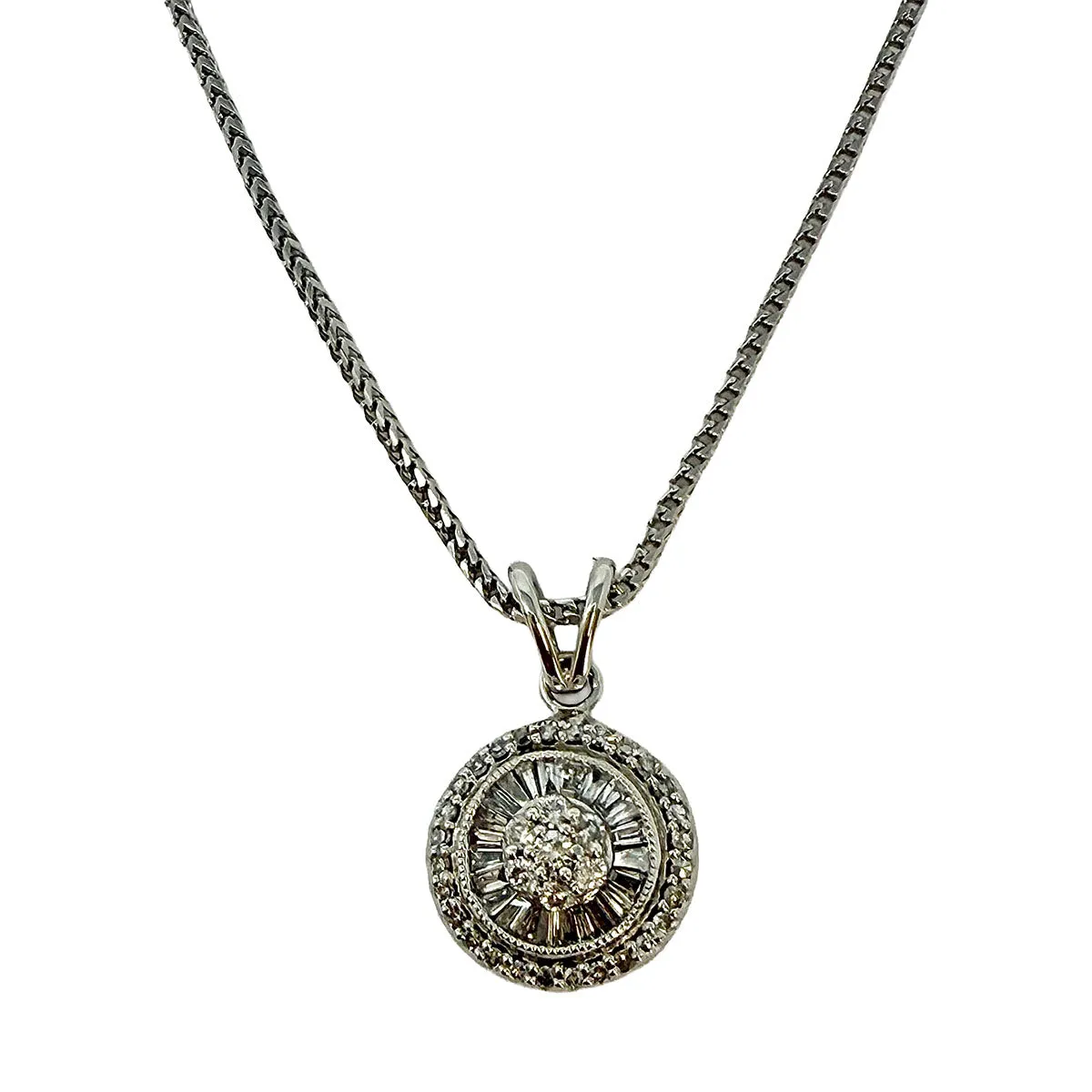 14K White Gold 16" Necklace with Round Diamond Embellished Pendant