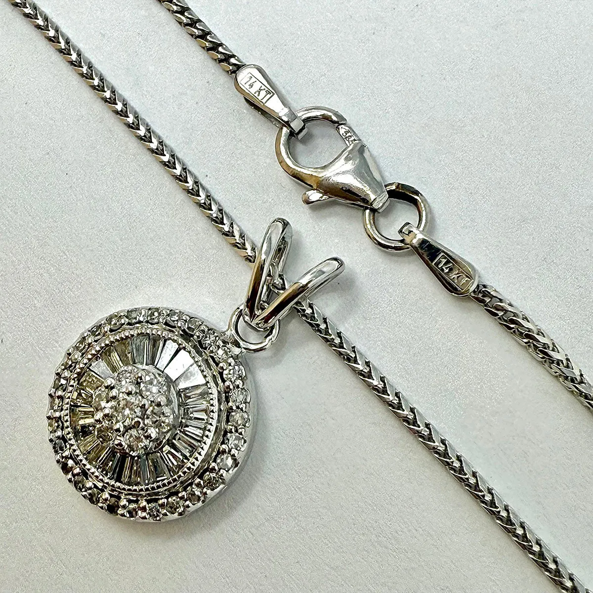 14K White Gold 16" Necklace with Round Diamond Embellished Pendant