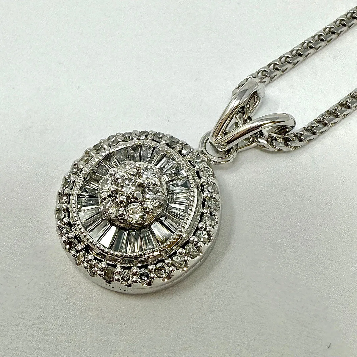 14K White Gold 16" Necklace with Round Diamond Embellished Pendant
