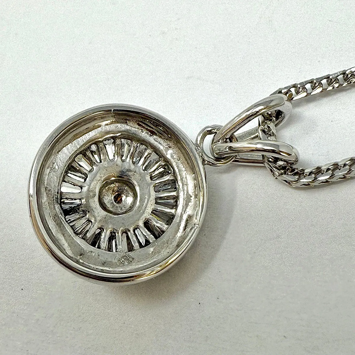 14K White Gold 16" Necklace with Round Diamond Embellished Pendant