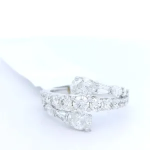14K White Gold Bypass Natural Diamonds Ring