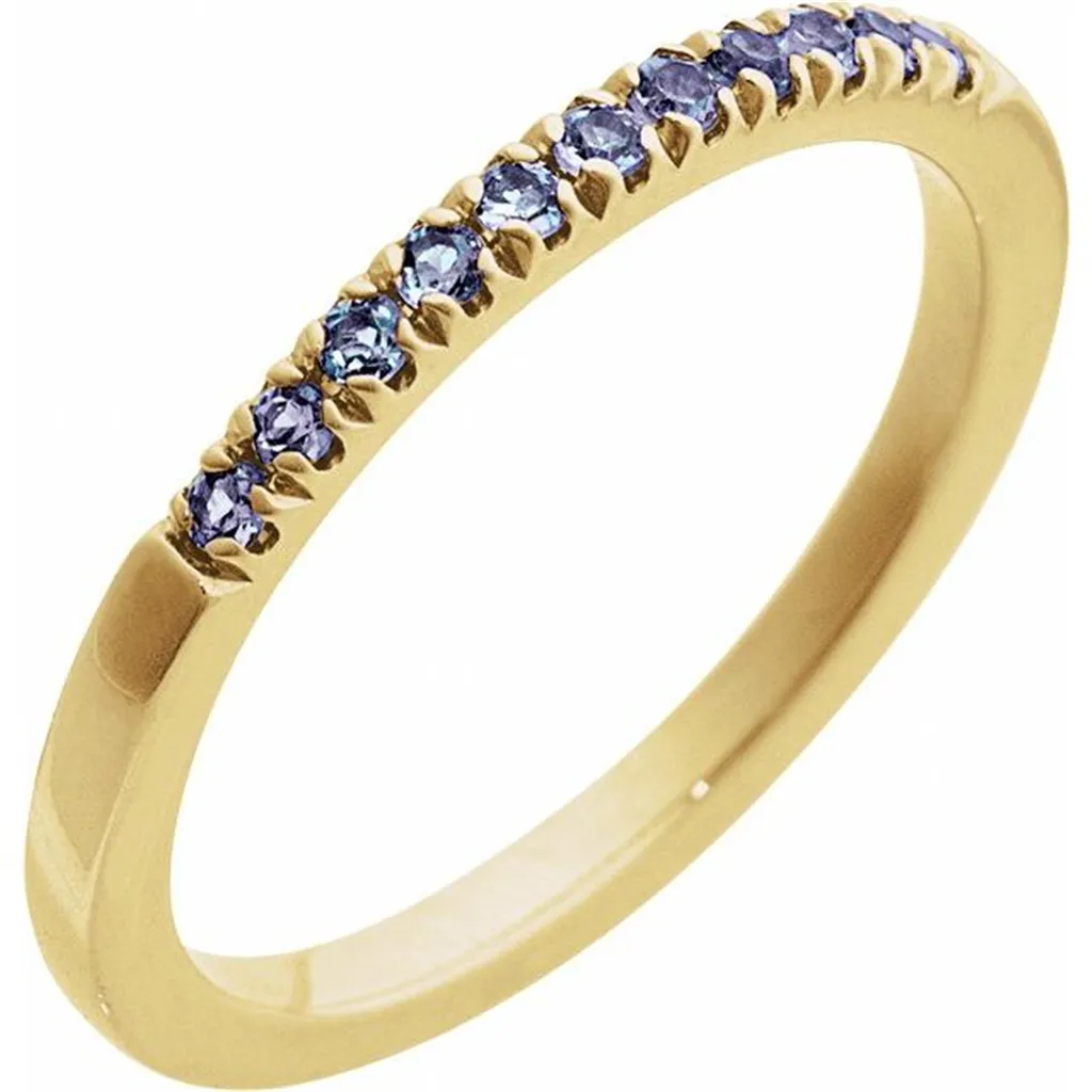 14K Yellow Gold June Birthstone Round Alexandrites Band Ring