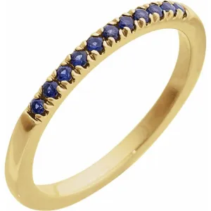 14K Yellow Gold September Birthstone Round Lab Grown Sapphires Band Ring