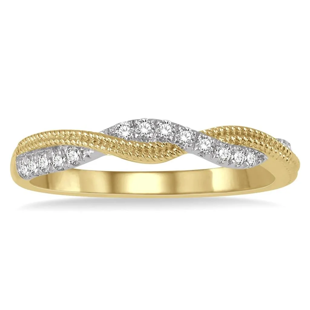 14K Yellow Gold Twisted Stackable Diamond Ring