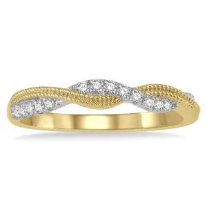 14K Yellow Gold Twisted Stackable Diamond Ring