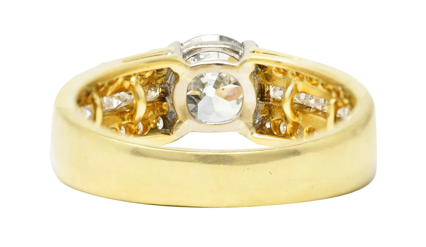 1.50 CTW OLD EUROPEAN CUT DIAMOND 18 KARAT TWO-TONE GOLD UNISEX CHANNEL ENGAGEMENT RING