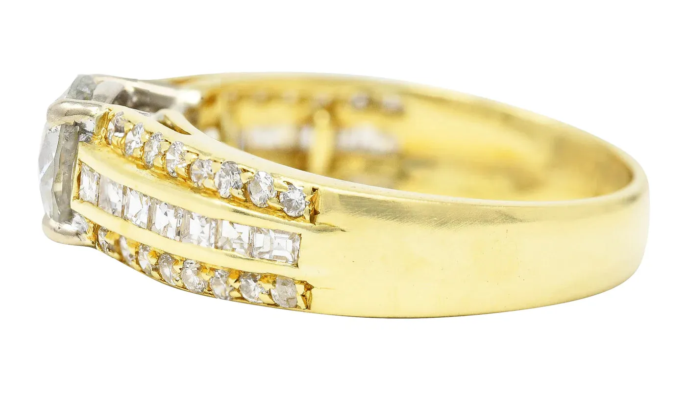 1.50 CTW OLD EUROPEAN CUT DIAMOND 18 KARAT TWO-TONE GOLD UNISEX CHANNEL ENGAGEMENT RING