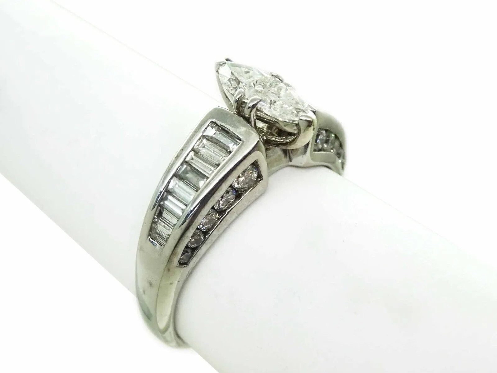 1.50ct tw Natural Diamond 2-Face Trillion Engagement Ring 14k White Gold Sz 8.5