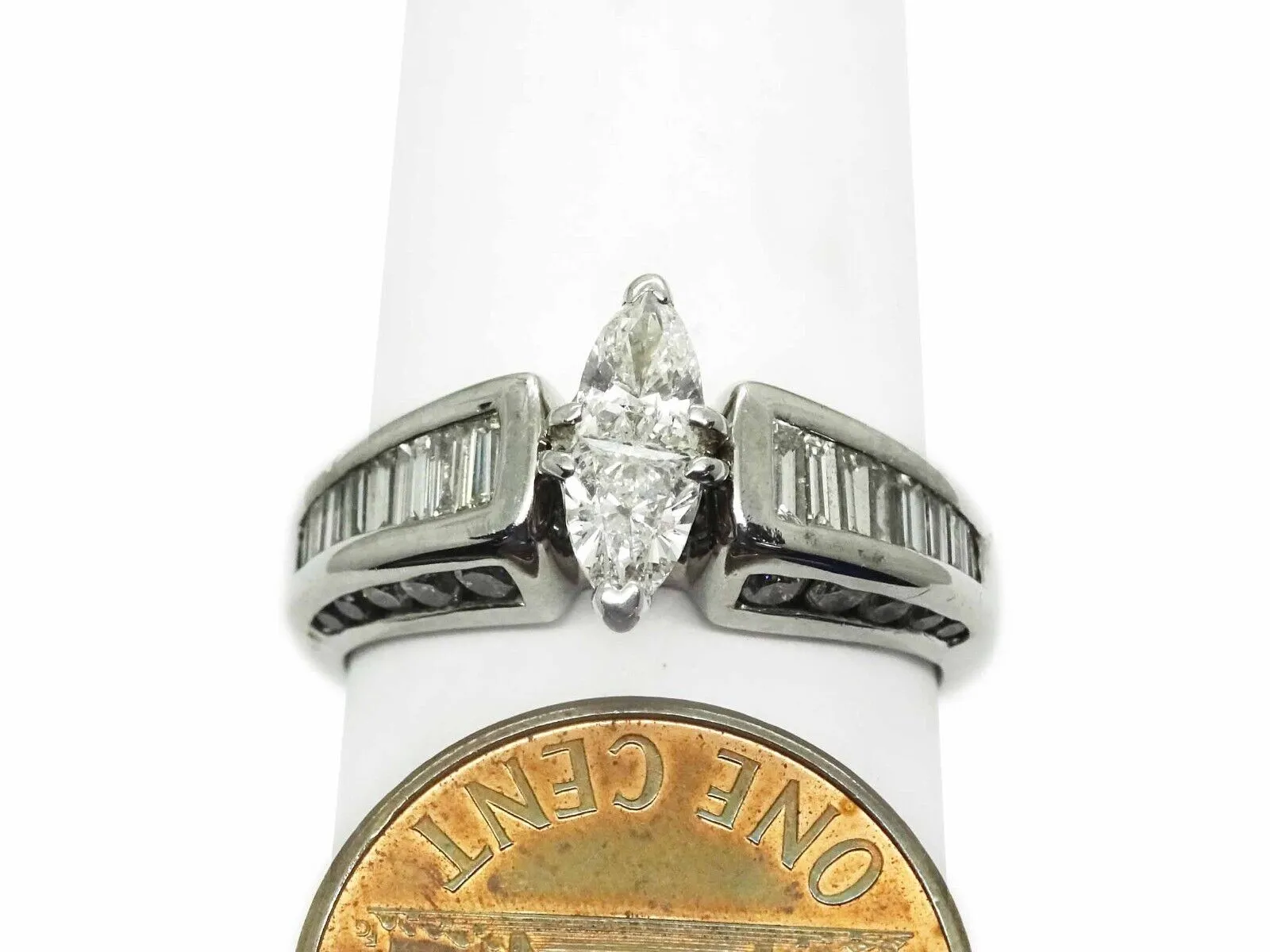 1.50ct tw Natural Diamond 2-Face Trillion Engagement Ring 14k White Gold Sz 8.5