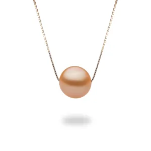 16-18" Adjustable Peach Freshwater Pearl Necklace in Rose Gold - 9-10mm