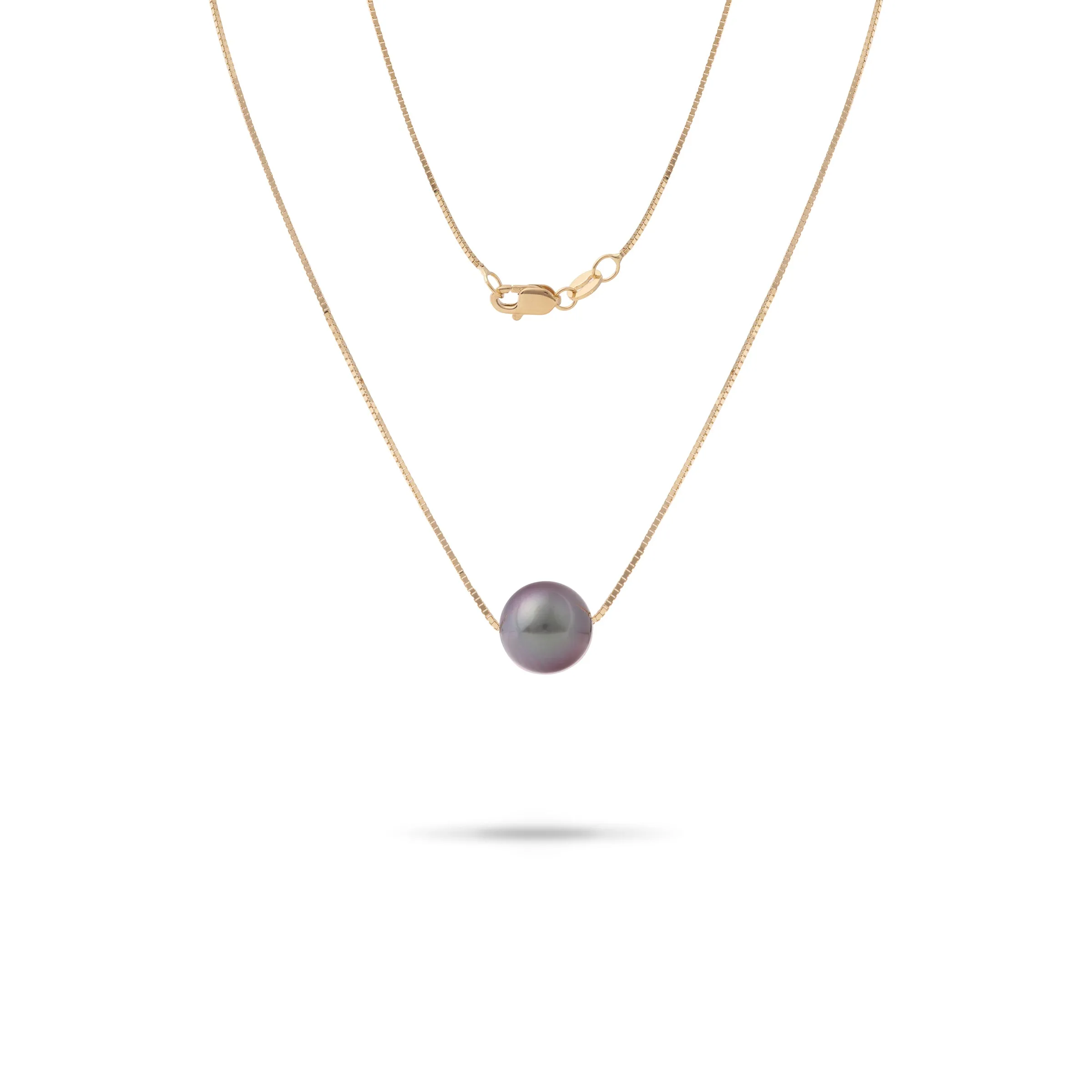 16-18" Adjustable Tahitian Black Pearl Necklace in Gold - 9-10mm