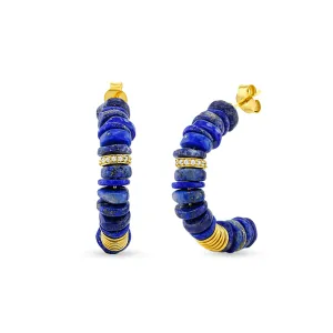 18k yellow gold earrings assembled with lapis lazuli and zirconium oxide