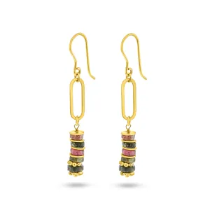 18k yellow gold earrings assembled with Tourmaline