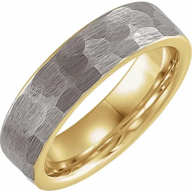 18K Yellow Gold PVD 6 mm Hammered Texture Tungsten Band