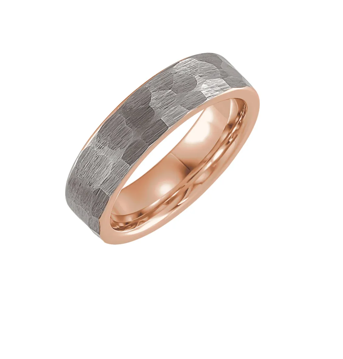 18K Yellow Gold PVD 6 mm Hammered Texture Tungsten Band