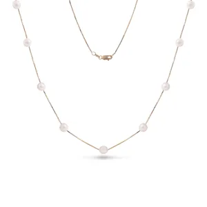 18" Freshwater White Pearl Necklace in Gold - 5-6mm