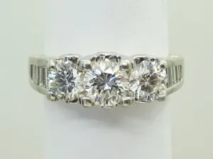 1.91ct tw 3-Stone Earth Mined Diamond Engagement Ring Platinum Size 7.25