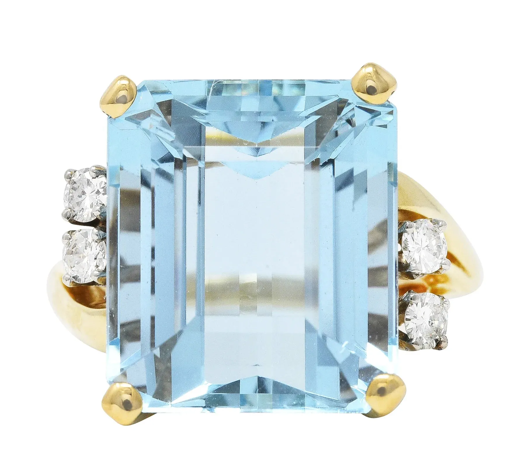 1940'S J.E. CALDWELL RETRO 10.15 AQUAMARINE DIAMOND 14 KARAT TWO-TONE COCKTAIL RING