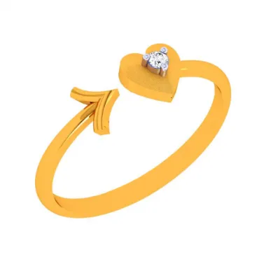 22k Gold Heart & Arrow Open Ring For Women & Girls