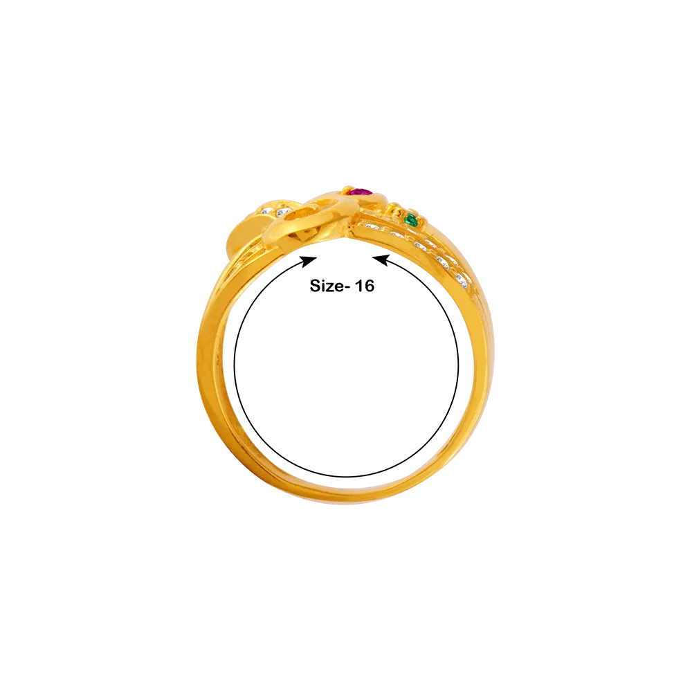 22KT Yellow Gold, American Diamond And Ruby Ring For Women