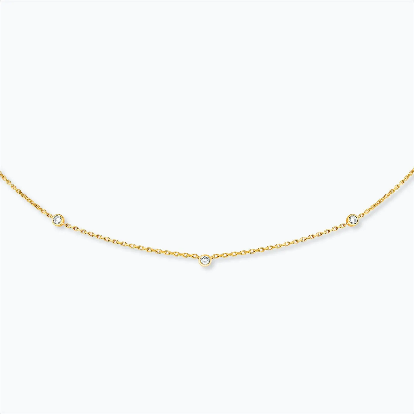 3 Stone 18K Gold Necklace w. Diamond