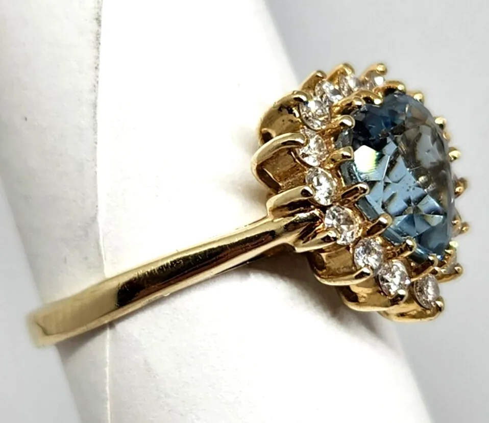 3.20ct tw Aquamarine Heart & Diamond Halo 14k Gold Ring, Size 7.75