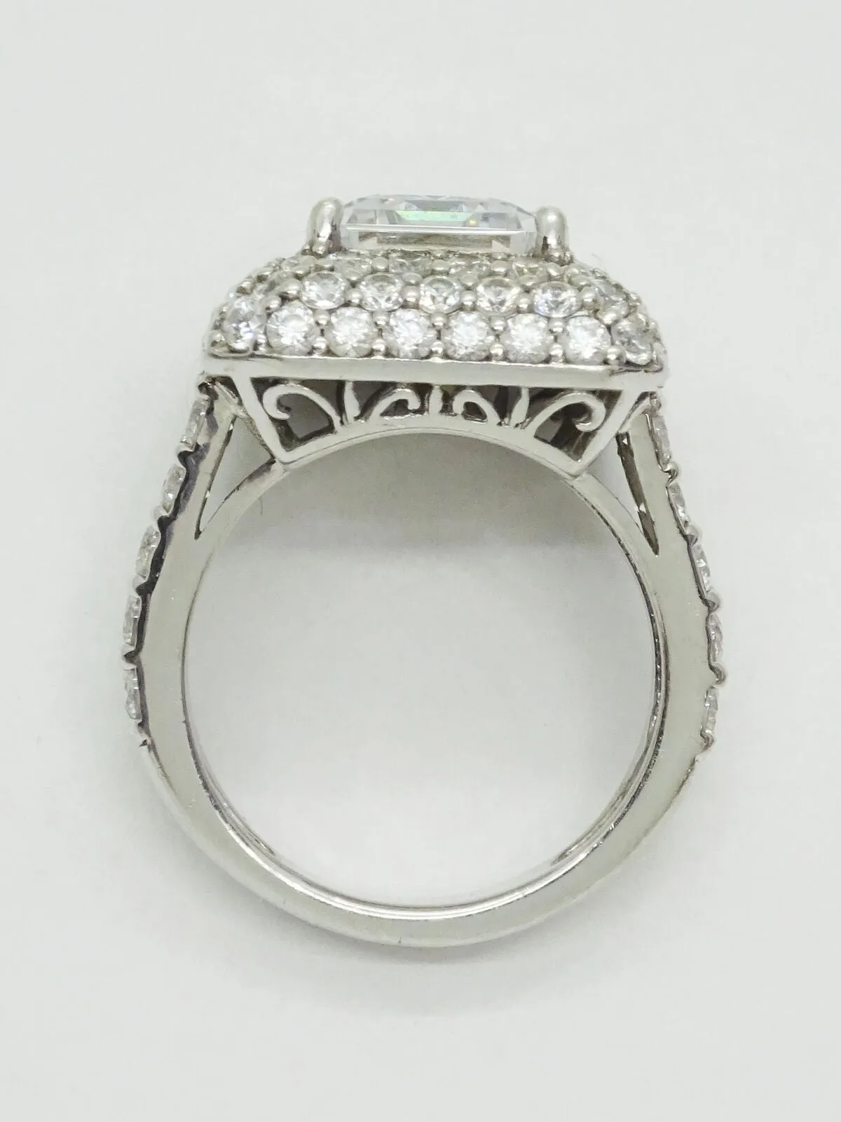 5ct tw Em-Cut CZ Center Pave Square Halo Ring Sterling Silver Size 5.25