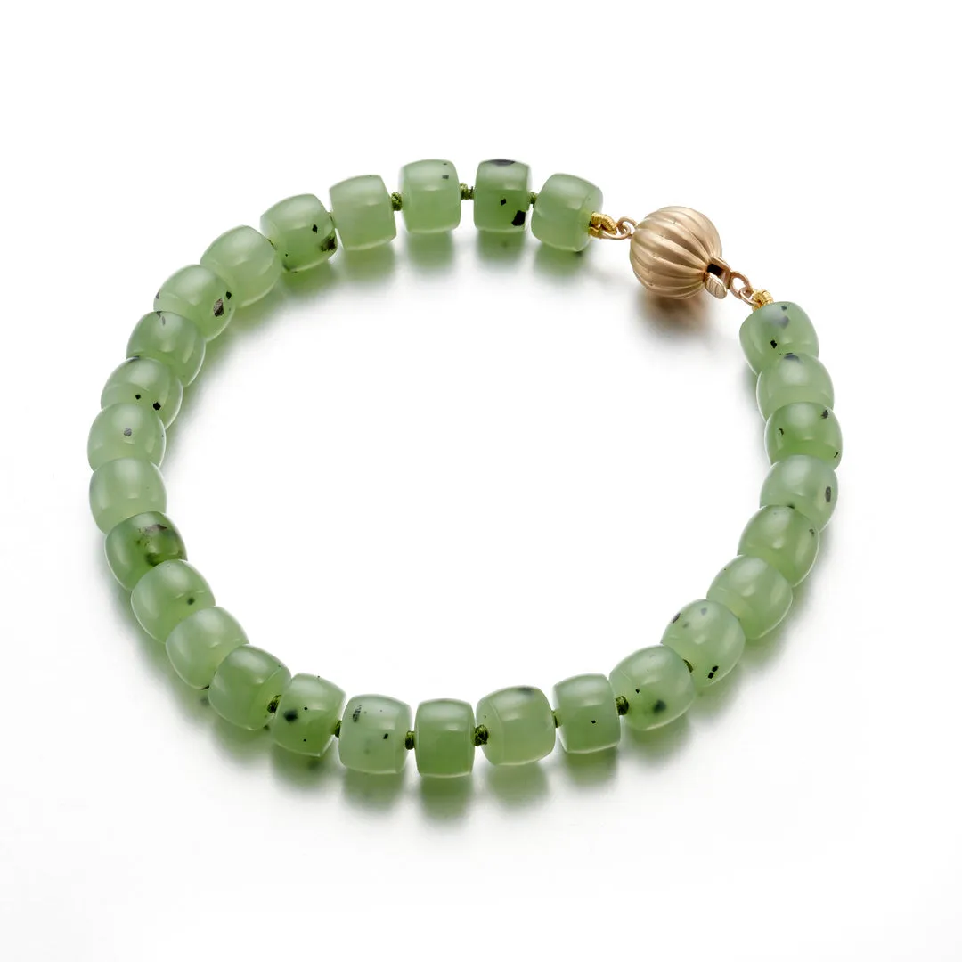 5mm Siberian Green Jade Barrel Bead Bracelet