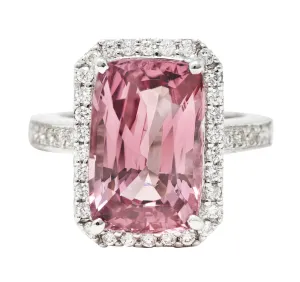 6.52 CTW CUSHION CUT SPINEL DIAMOND 18 KARAT WHITE GOLD HALO COCKTAIL RING