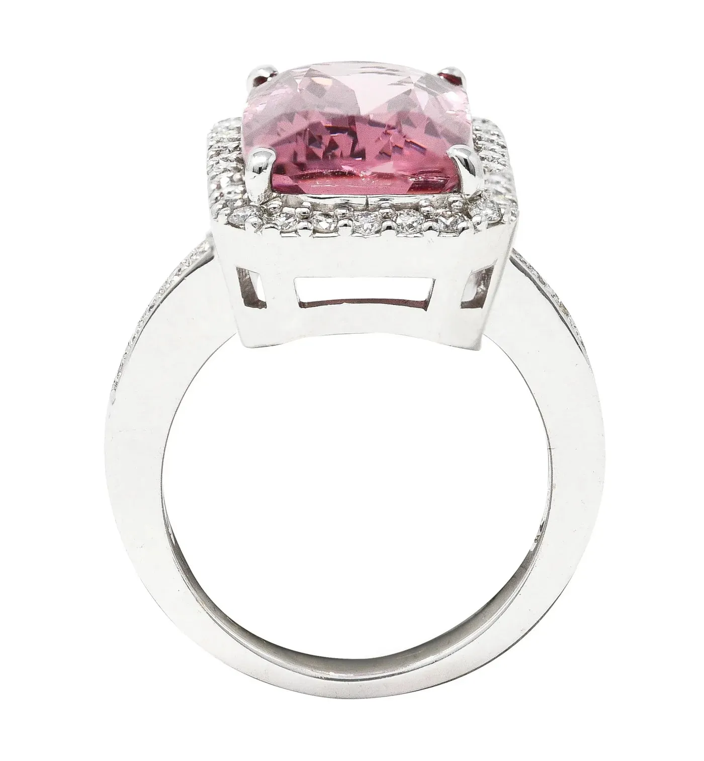 6.52 CTW CUSHION CUT SPINEL DIAMOND 18 KARAT WHITE GOLD HALO COCKTAIL RING