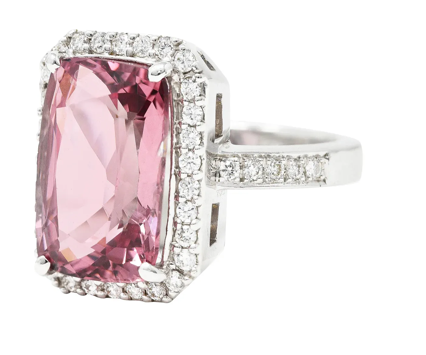 6.52 CTW CUSHION CUT SPINEL DIAMOND 18 KARAT WHITE GOLD HALO COCKTAIL RING