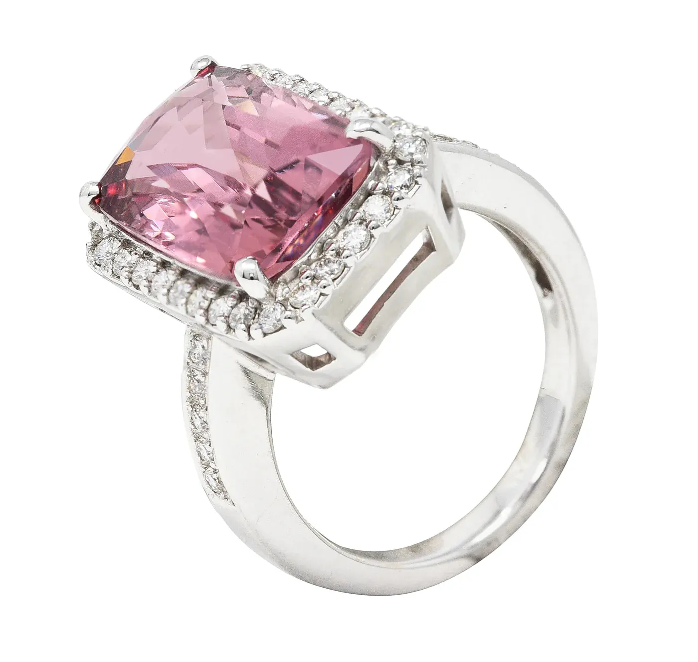 6.52 CTW CUSHION CUT SPINEL DIAMOND 18 KARAT WHITE GOLD HALO COCKTAIL RING