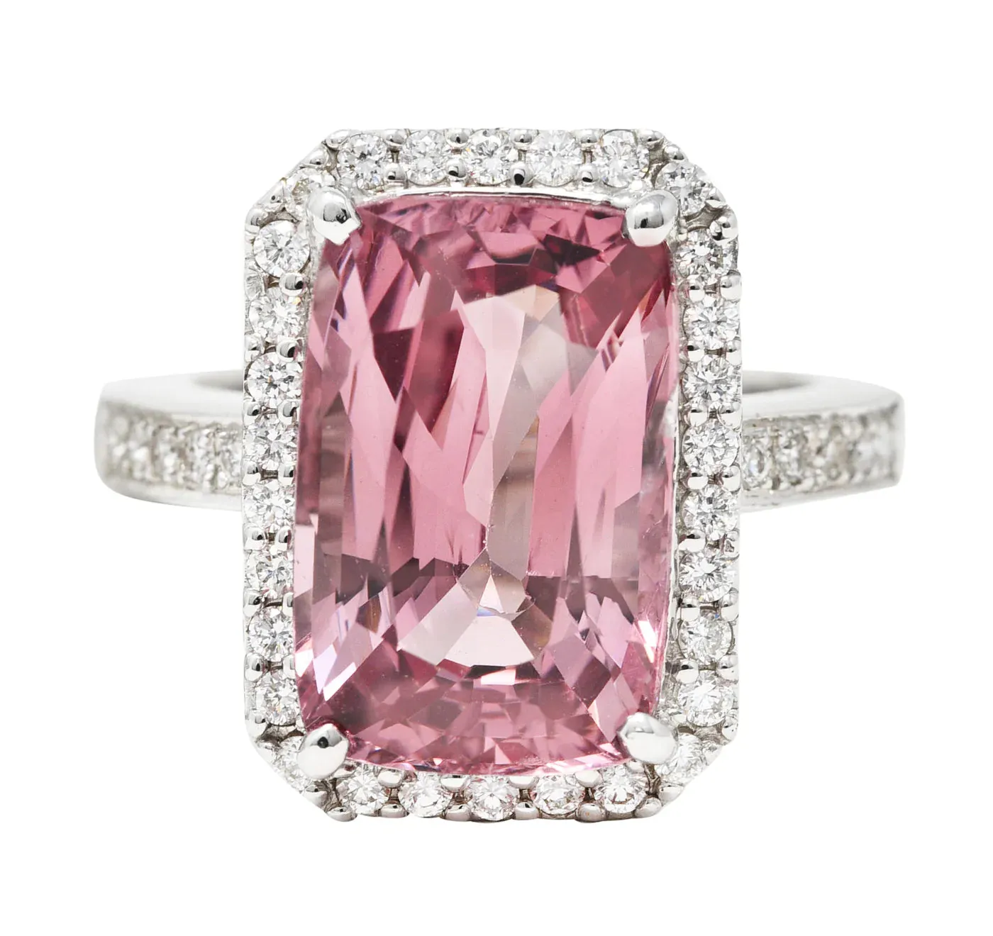 6.52 CTW CUSHION CUT SPINEL DIAMOND 18 KARAT WHITE GOLD HALO COCKTAIL RING
