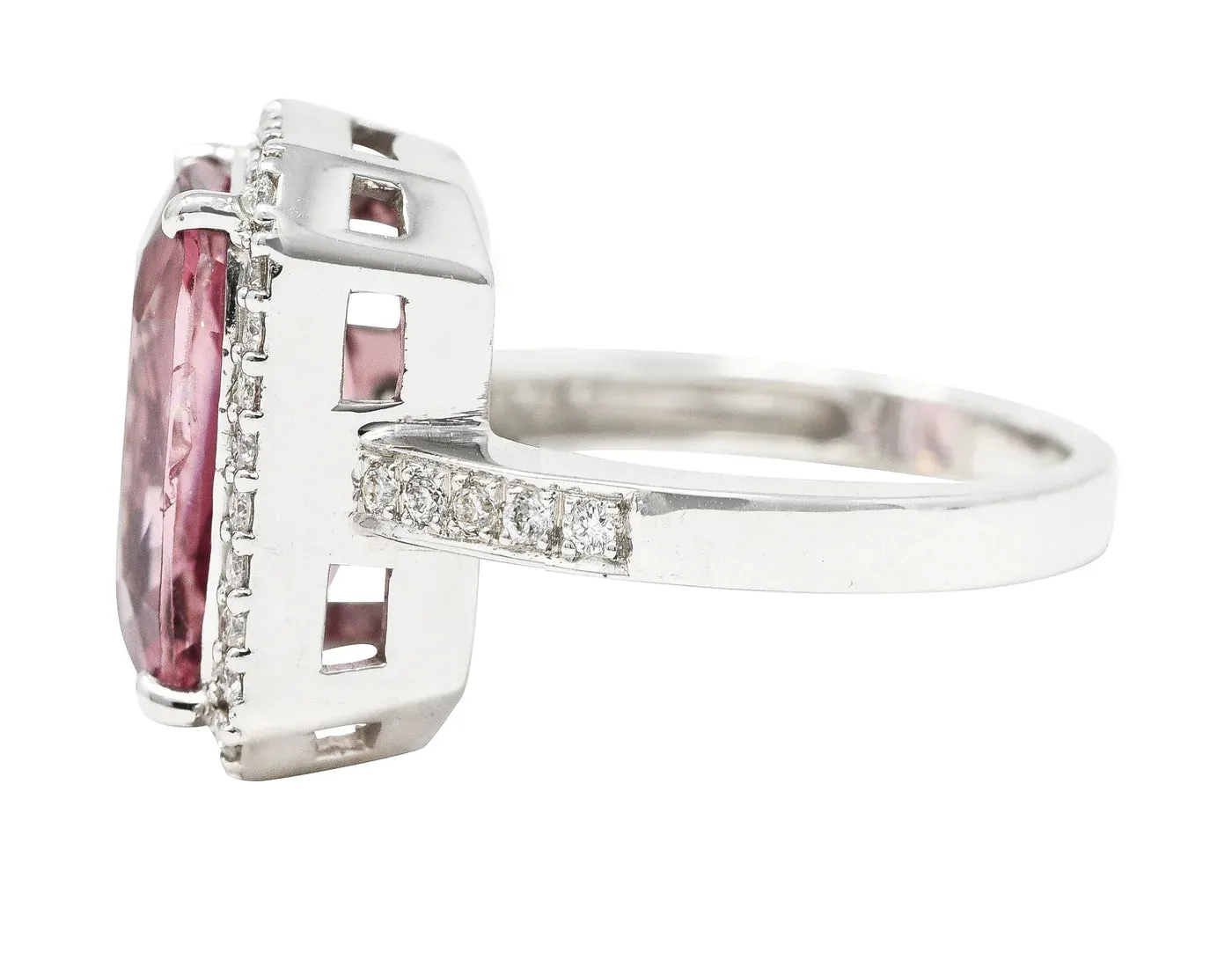 6.52 CTW CUSHION CUT SPINEL DIAMOND 18 KARAT WHITE GOLD HALO COCKTAIL RING