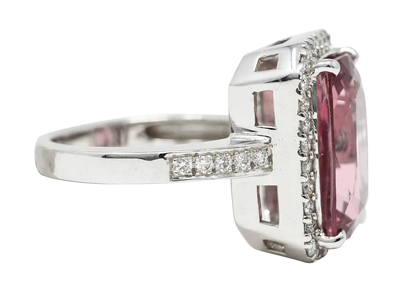 6.52 CTW CUSHION CUT SPINEL DIAMOND 18 KARAT WHITE GOLD HALO COCKTAIL RING