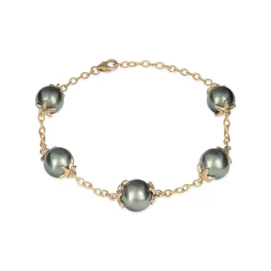 7-8.25" Adjustable Reefs Starfish Tahitian Black Pearl Bracelet in Gold - 10-11mm